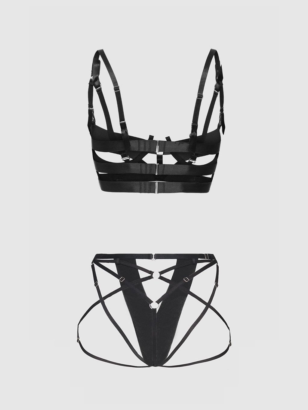DEVON ELASTIC STRAPPY OPEN CUP BRA & CROTCHLESS PANTY SET
