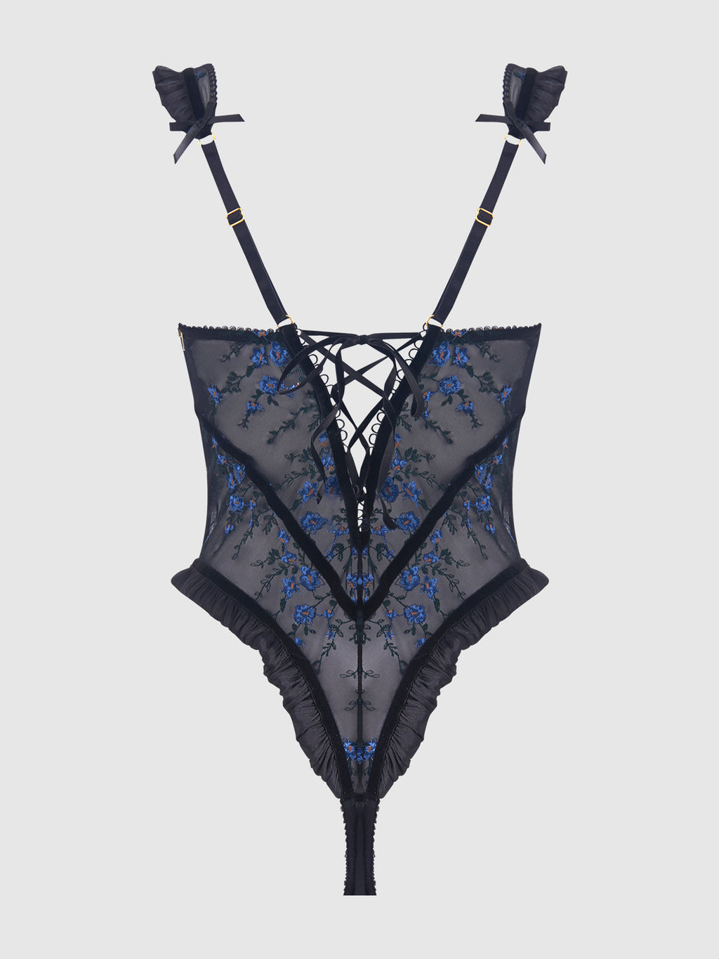 HARPER EMBROIDERED MESH & RUFFLE TEDDY