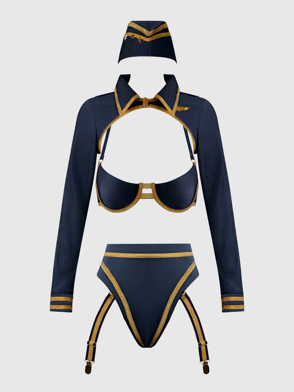 FLYING HIGH PILOT BRA TOP, HIWAIST PANTY & HAT SET