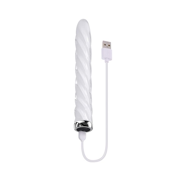Pleasure In the Twist Glass Vibrator - White